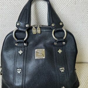 MCM Black Satchel with Silver Accents
